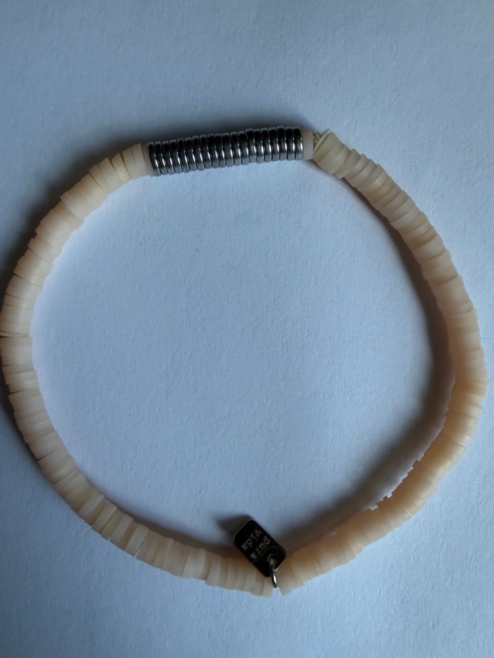 Pura Vida Cream Heishi Stretch Bracelet with Silver Coil Accent